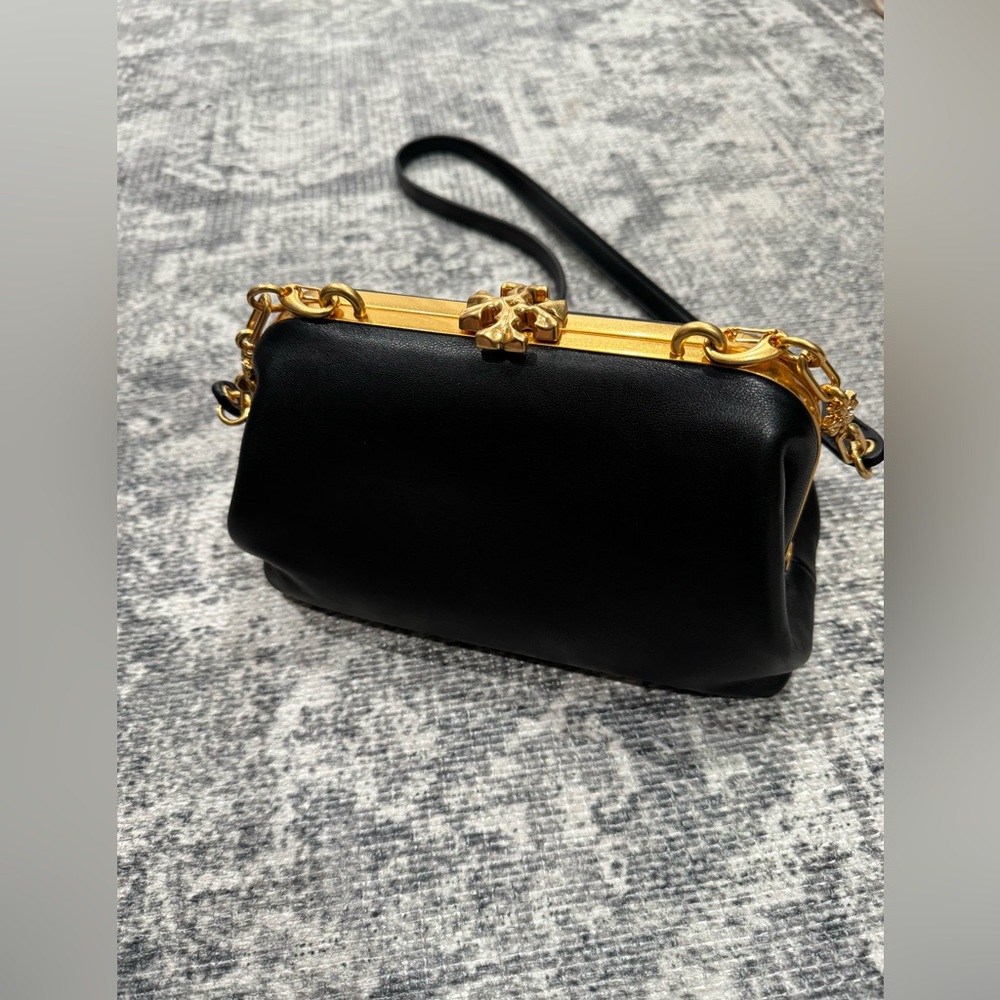 Tory Burch Cleo Small Leather Shoulder Bag Crossbody Black Gold